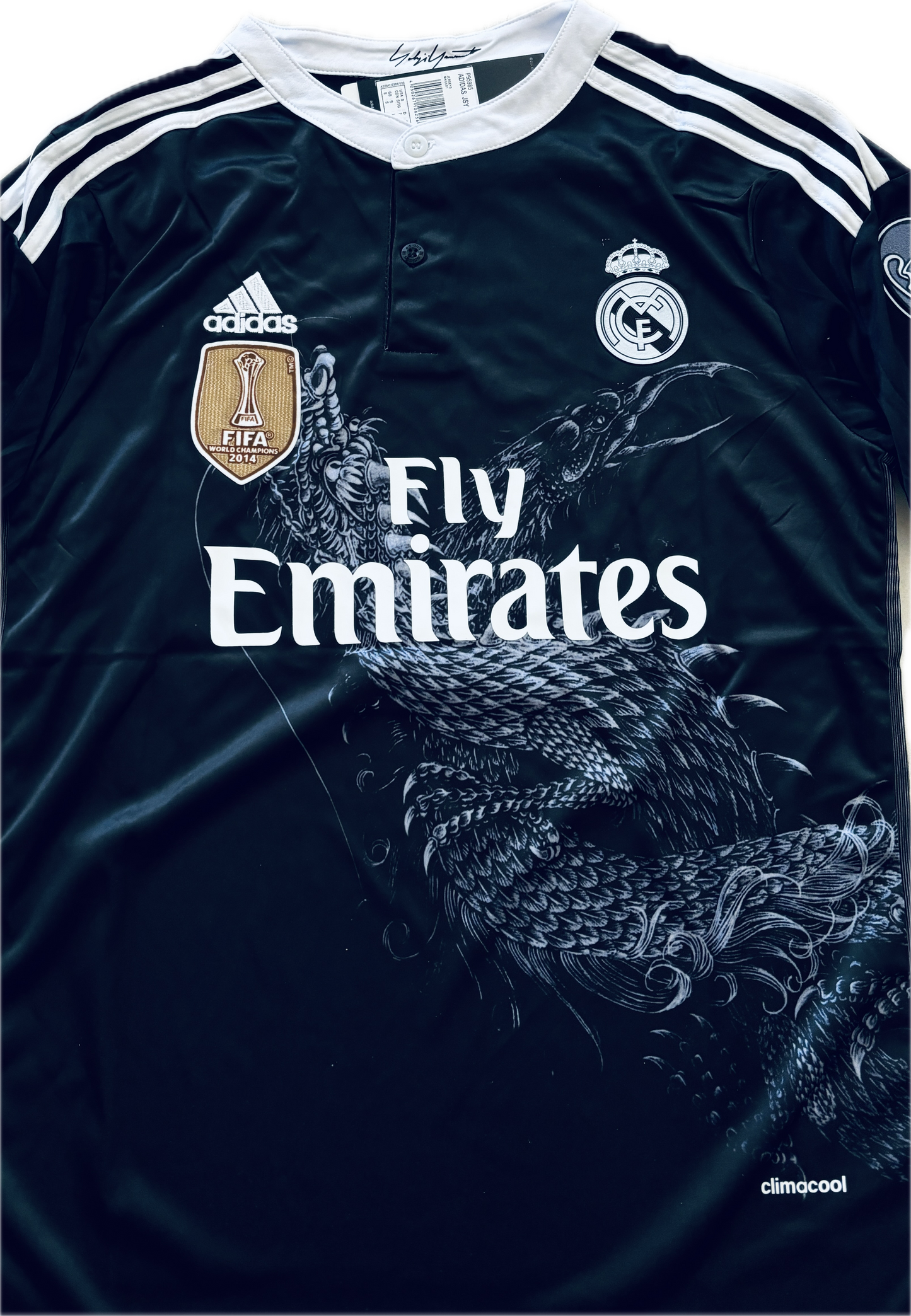 Cristiano Ronaldo 7 Real Madrid Adidas Retro 2014-15 Yamamoto Dragon Black Third Soccer Jersey Champions League Edition Mens