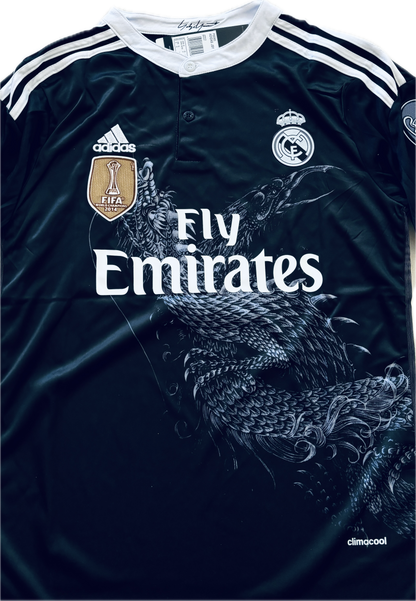 Cristiano Ronaldo 7 Real Madrid Adidas Retro 2014-15 Yamamoto Dragon Black Third Soccer Jersey Champions League Edition Mens