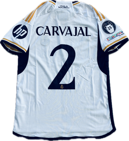 Dani Carvajal #2 Real Madrid 2023/24 Home Jersey 15 champions league White UCL champions league Soccer jersey