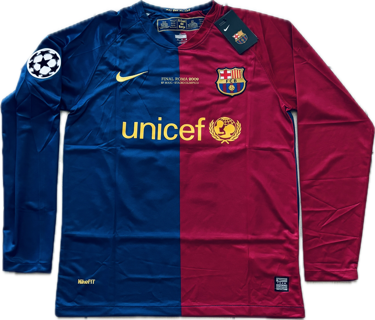 Messi 10 FC Barcelona 2009 Nike Final Roma Champions League Long Sleeve Football Soccer Jersey MENS