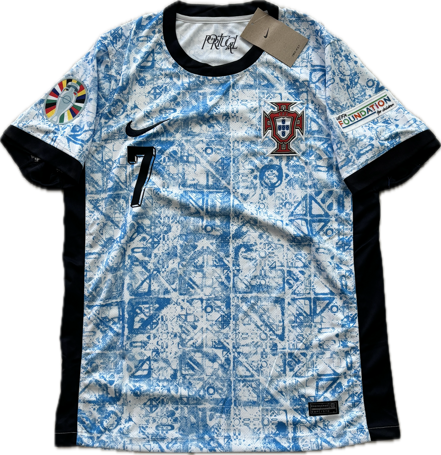 Cristiano Ronaldo #7 Euro Portugal Short Sleeve MENS White Graffiti Jersey UEFA Champions League