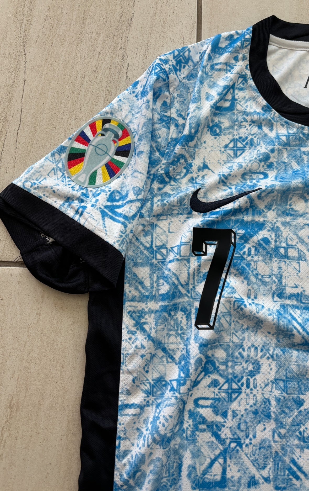 Cristiano Ronaldo #7 Euro Portugal Short Sleeve MENS White Graffiti Jersey UEFA Champions League
