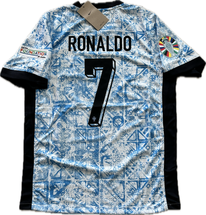 Cristiano Ronaldo #7 Euro Portugal Short Sleeve MENS White Graffiti Jersey UEFA Champions League