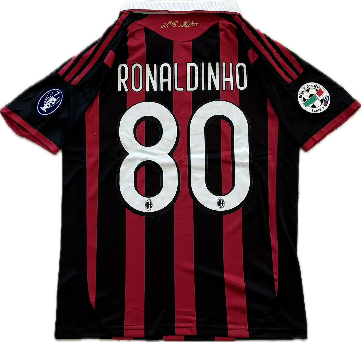 Ronaldinho #80 Jersey AC Milan 2008/2009 Retro Football Soccer Jersey Football Champions League Red Black UCL MENS