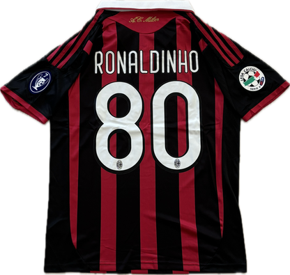 Ronaldinho #80 Jersey AC Milan 2008/2009 Retro Football Soccer Jersey Football Champions League Red Black UCL MENS