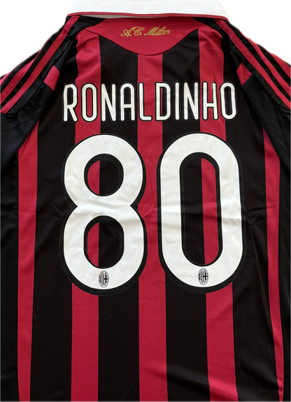 Ronaldinho #80 Jersey AC Milan 2008/2009 Retro Football Soccer Jersey Football Champions League Red Black UCL MENS