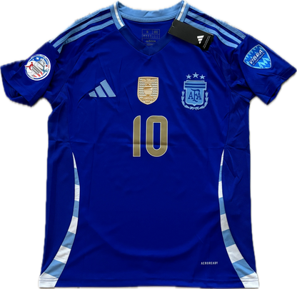 Argentina Messi 10 Adidas FIFA World Cup Star Jersey Copa America Blue Gold Chest and sleeve patches