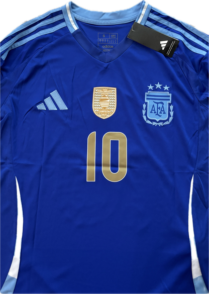 Argentina Messi 10 Adidas FIFA World Cup Star Jersey Copa America Blue Gold Chest and sleeve patches
