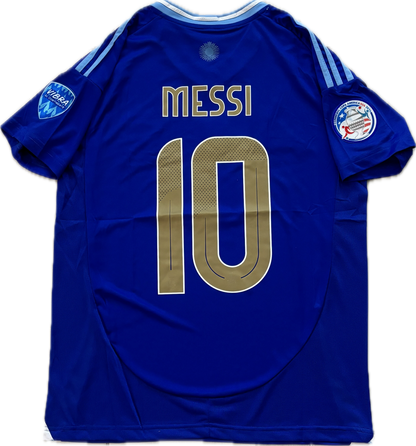 Argentina Messi 10 Adidas FIFA World Cup Star Jersey Copa America Blue Gold Chest and sleeve patches