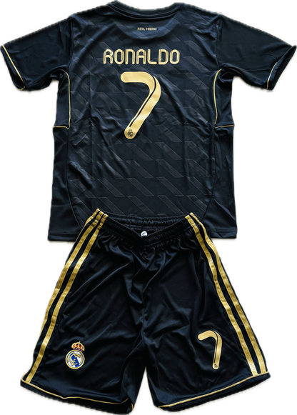 Cristiano Ronaldo 2011-12 Real Madrid Adidas Away Black Gold UCL champions league jersey Youth Kids