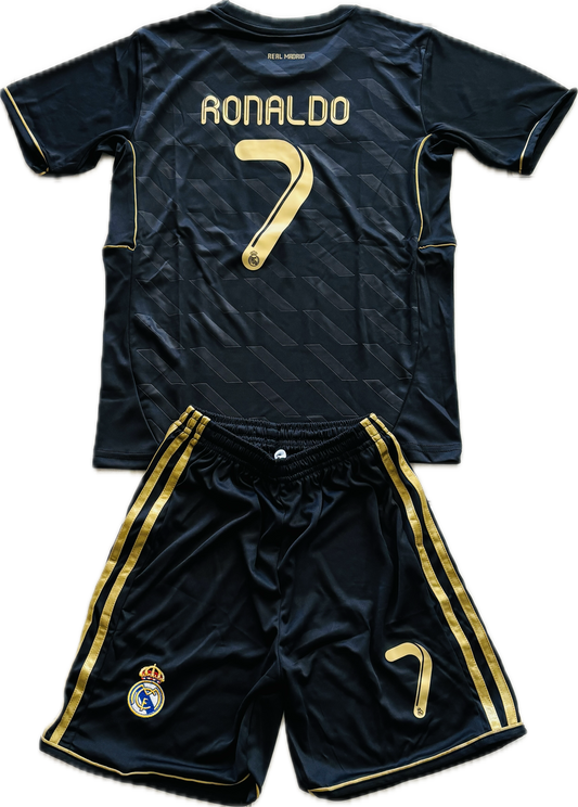 Cristiano Ronaldo 2011-12 Real Madrid Adidas Away Black Gold UCL champions league jersey Youth Kids