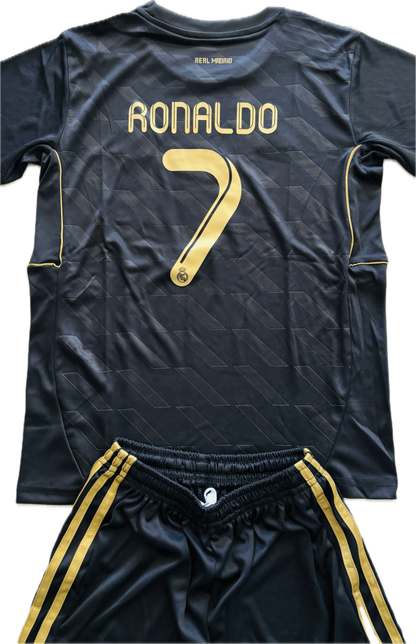 Cristiano Ronaldo 2011-12 Real Madrid Adidas Away Black Gold UCL champions league jersey Youth Kids