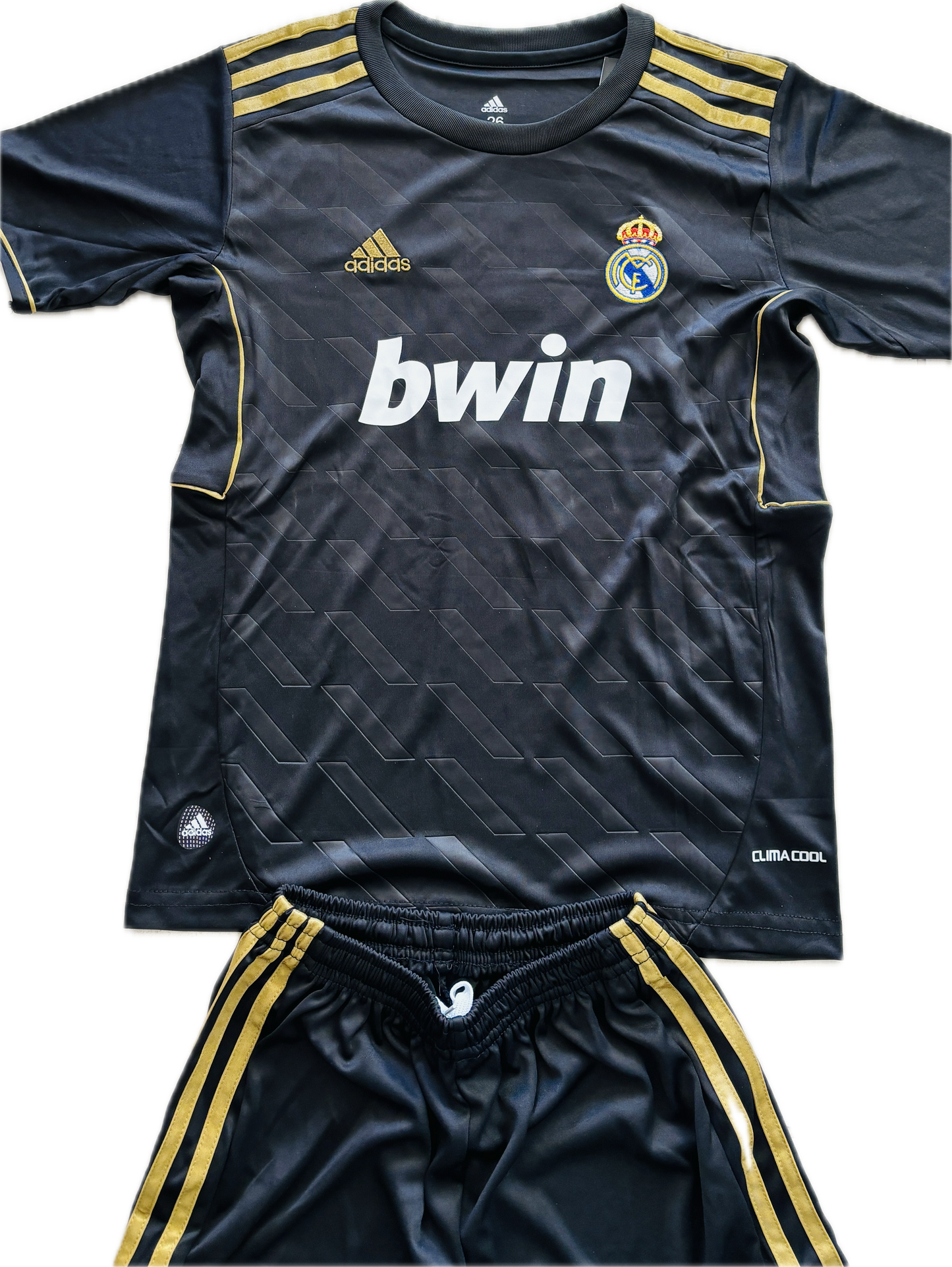 Cristiano Ronaldo 2011-12 Real Madrid Adidas Away Black Gold UCL champions league jersey Youth Kids