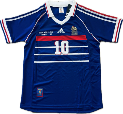 France World Cup 1998 Zinedine Zidane #10  MENS Jersey Shirt Away Kit Vinatge Retro Brazil FFF