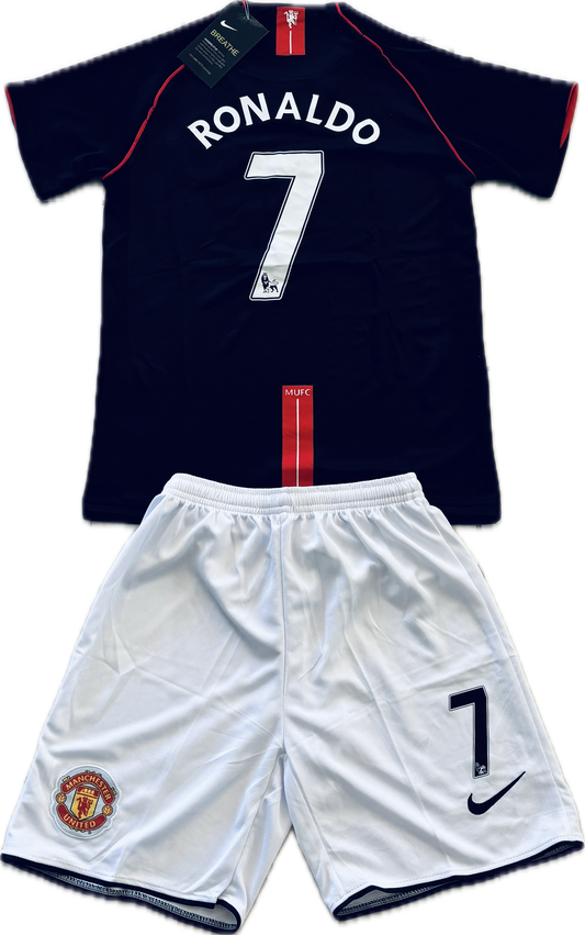 Manchester United Youth Kids Nike 2007/2008 Cristiano Ronaldo Soccer Jersey Away Champions League Black Kids