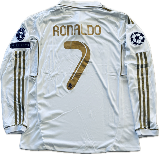 Cristiano Ronaldo 2011-12 Real Madrid Adidas GOLD MENS Long Sleeve White UCL champions league jersey