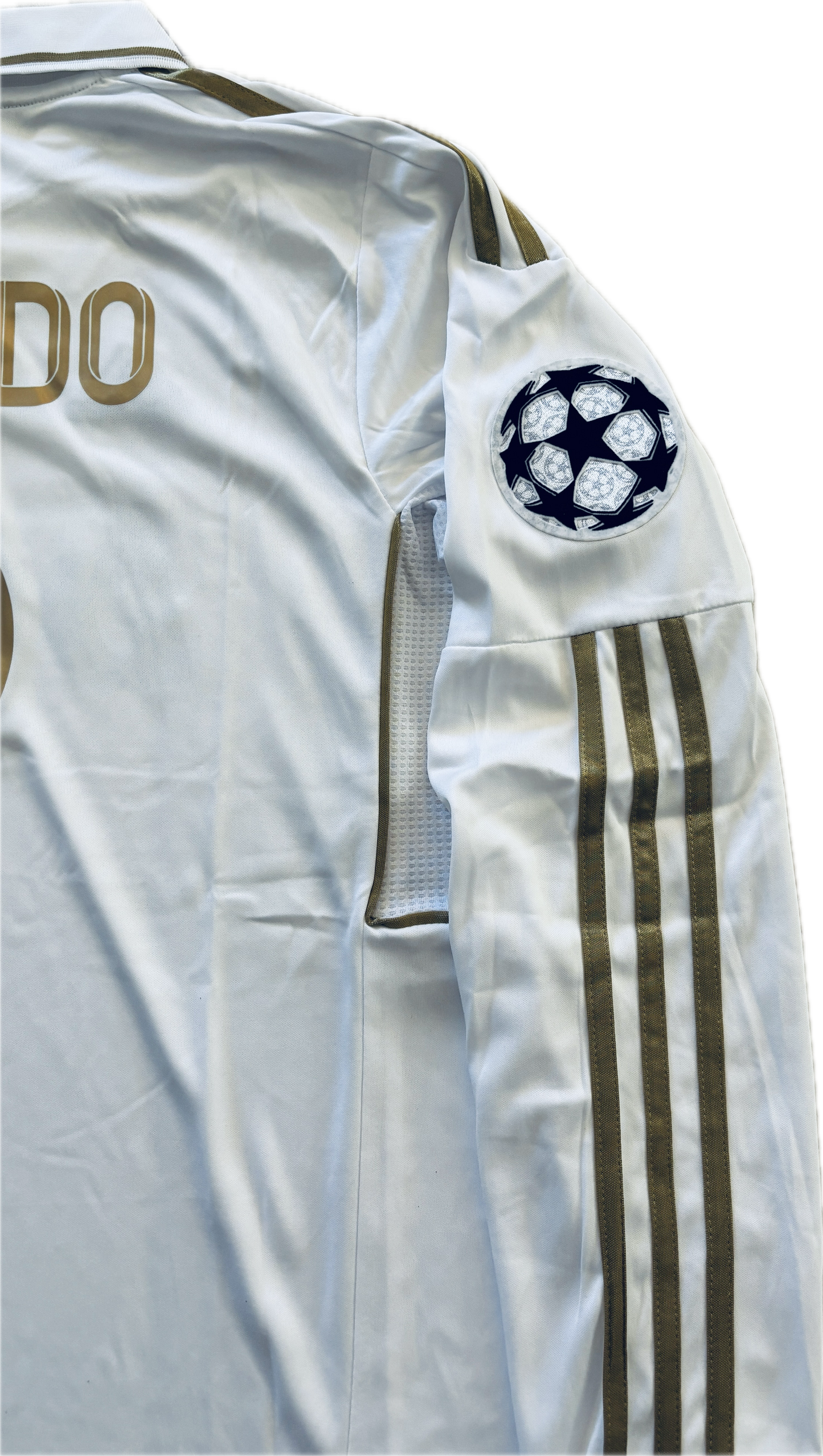 Cristiano Ronaldo #7 2011-12 Real Madrid GOLD MENS Long Sleeve White UCL champions league jersey