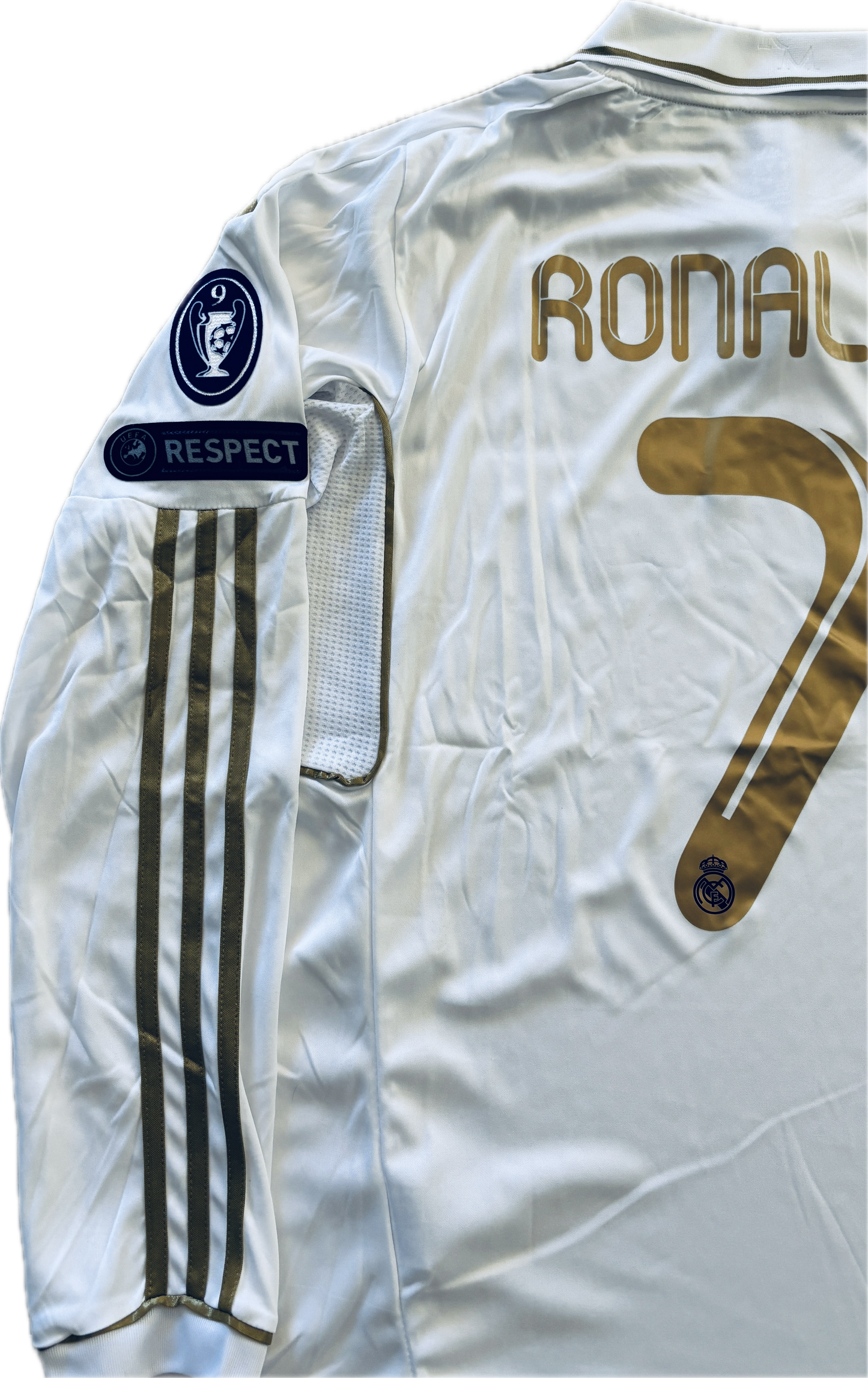 Cristiano Ronaldo #7 2011-12 Real Madrid GOLD MENS Long Sleeve White UCL champions league jersey