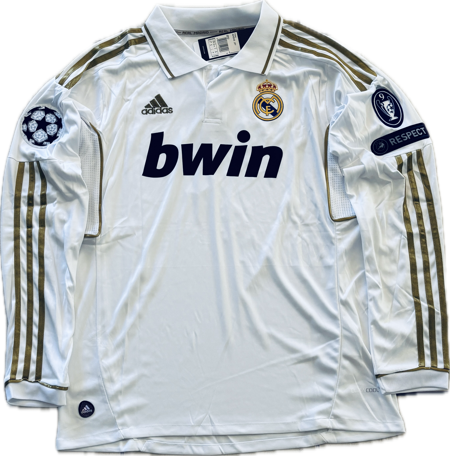 Cristiano Ronaldo #7 2011-12 Real Madrid GOLD MENS Long Sleeve White UCL champions league jersey