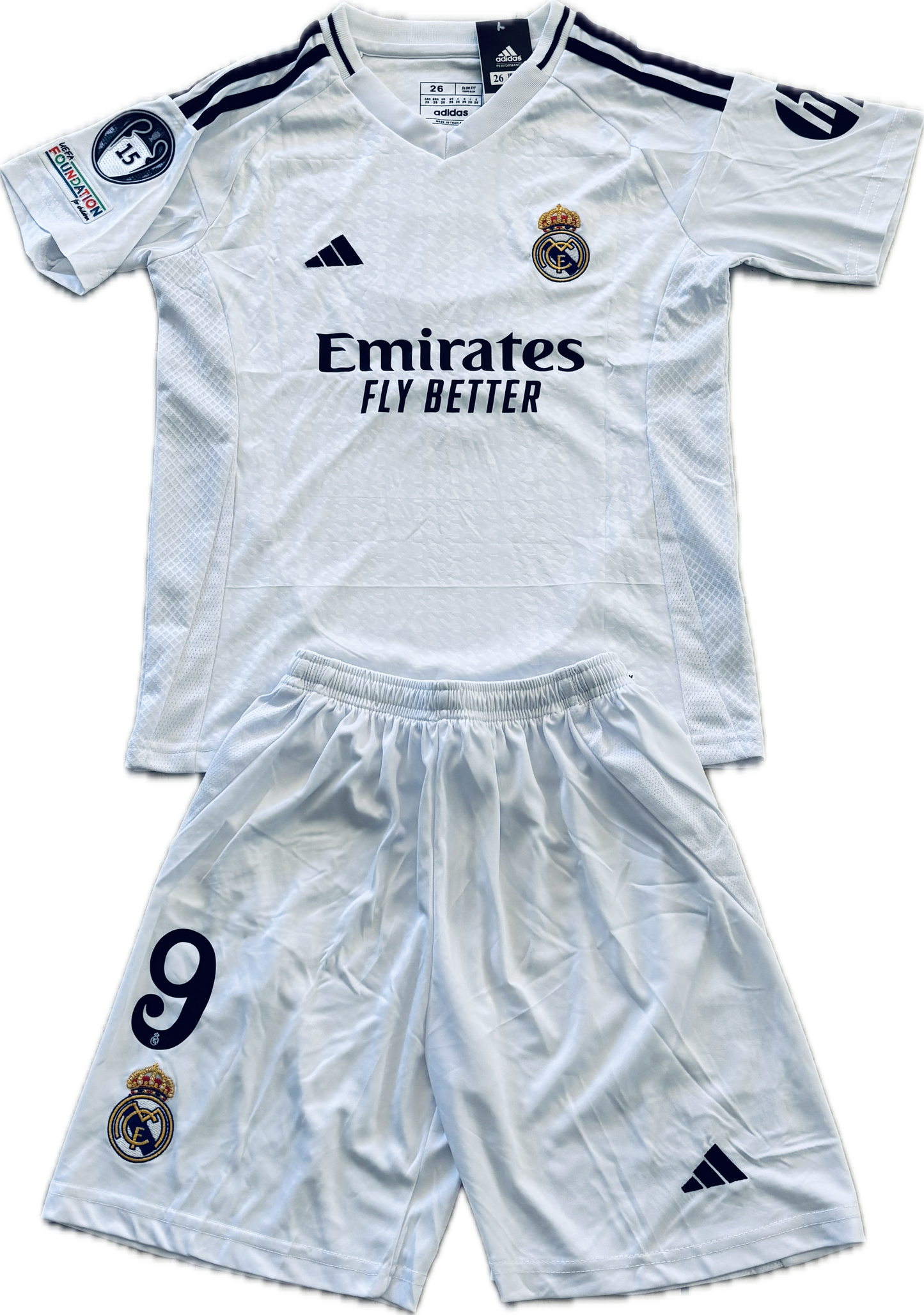 Kylian Mbappe 9 Real Madrid 2023/24 Home Youth Kids ADIDAS Jersey 15 champions league White UCL champions league Soccer jersey