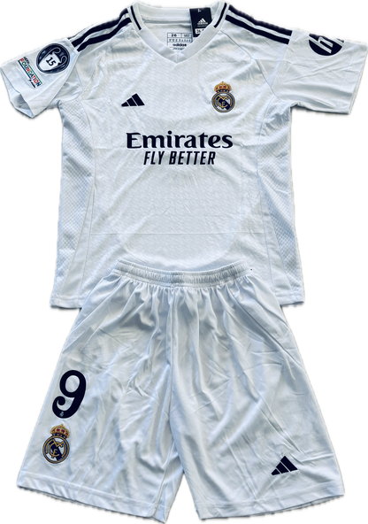 Kylian Mbappe 9 Real Madrid 2023/24 Home Youth Kids ADIDAS Jersey 15 champions league White UCL champions league Soccer jersey