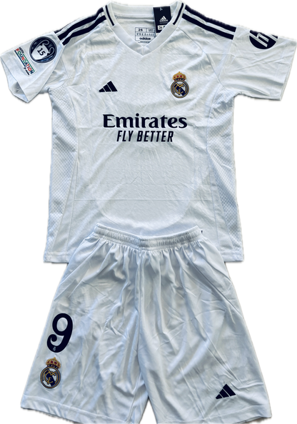 Kylian Mbappe 9 Real Madrid 2023/24 Home Youth Kids ADIDAS Jersey 15 champions league White UCL champions league Soccer jersey