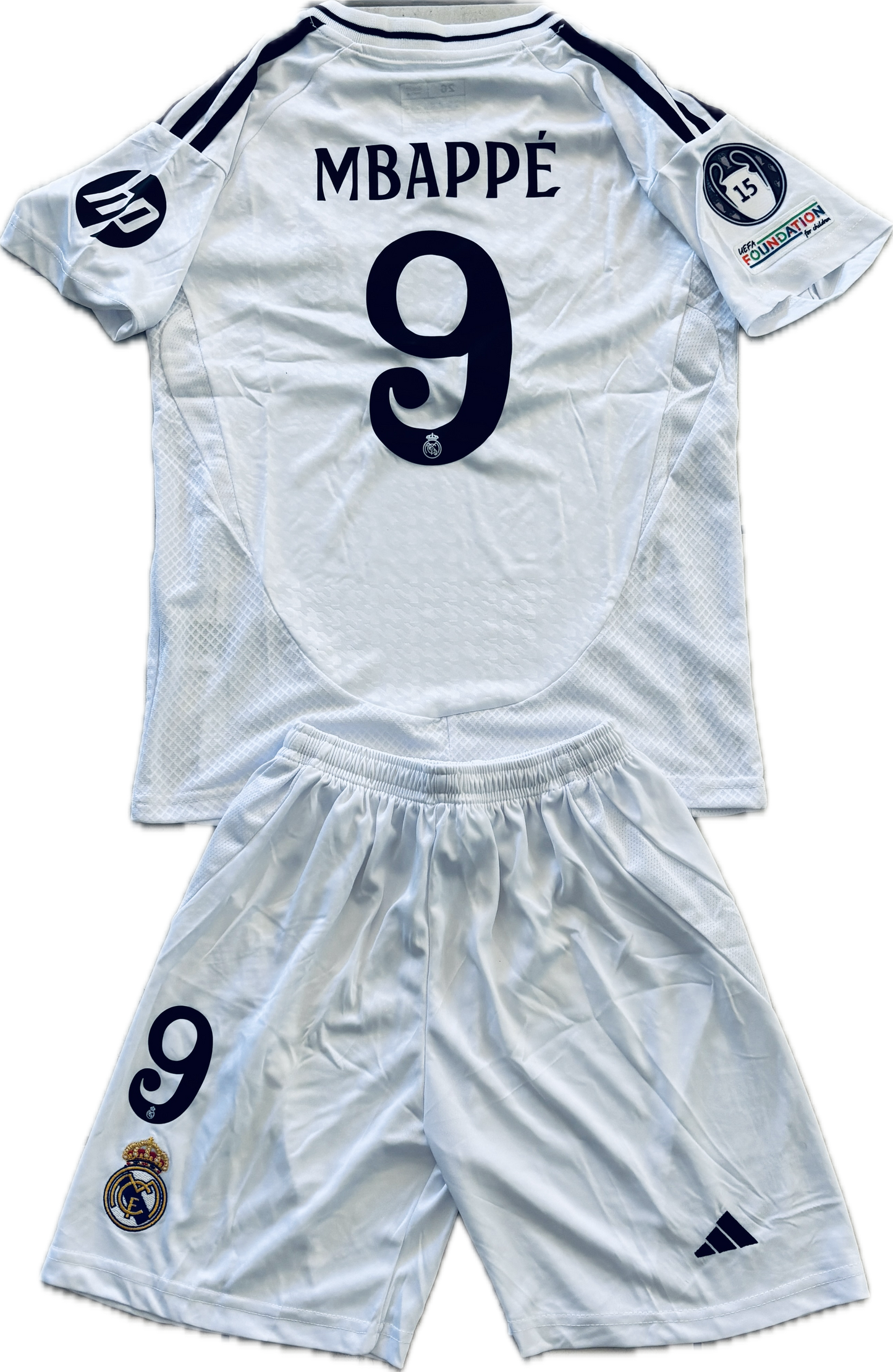 Kylian Mbappe 9 Real Madrid 2023/24 Home Youth Kids ADIDAS Jersey 15 champions league White UCL champions league Soccer jersey