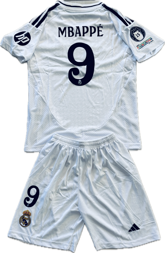 Kylian Mbappe 9 Real Madrid 2023/24 Home Youth Kids ADIDAS Jersey 15 champions league White UCL champions league Soccer jersey