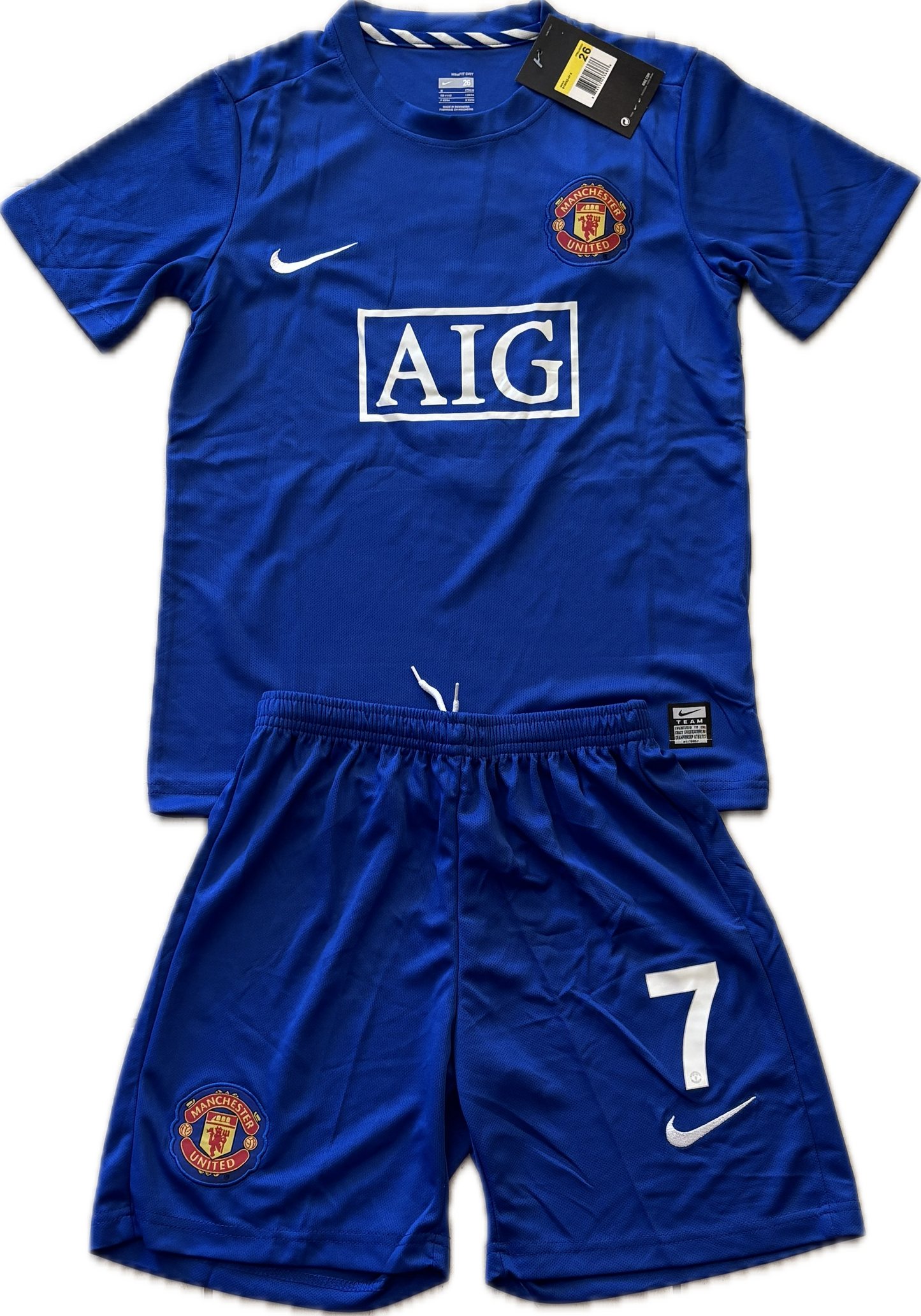 Manchester United 2007/2008 Cristiano Ronaldo Blue Nike Soccer Jersey Blue Champions League YOUTH KIDS