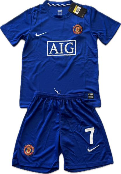 Manchester United 2007/2008 Cristiano Ronaldo Blue Nike Soccer Jersey Blue Champions League YOUTH KIDS