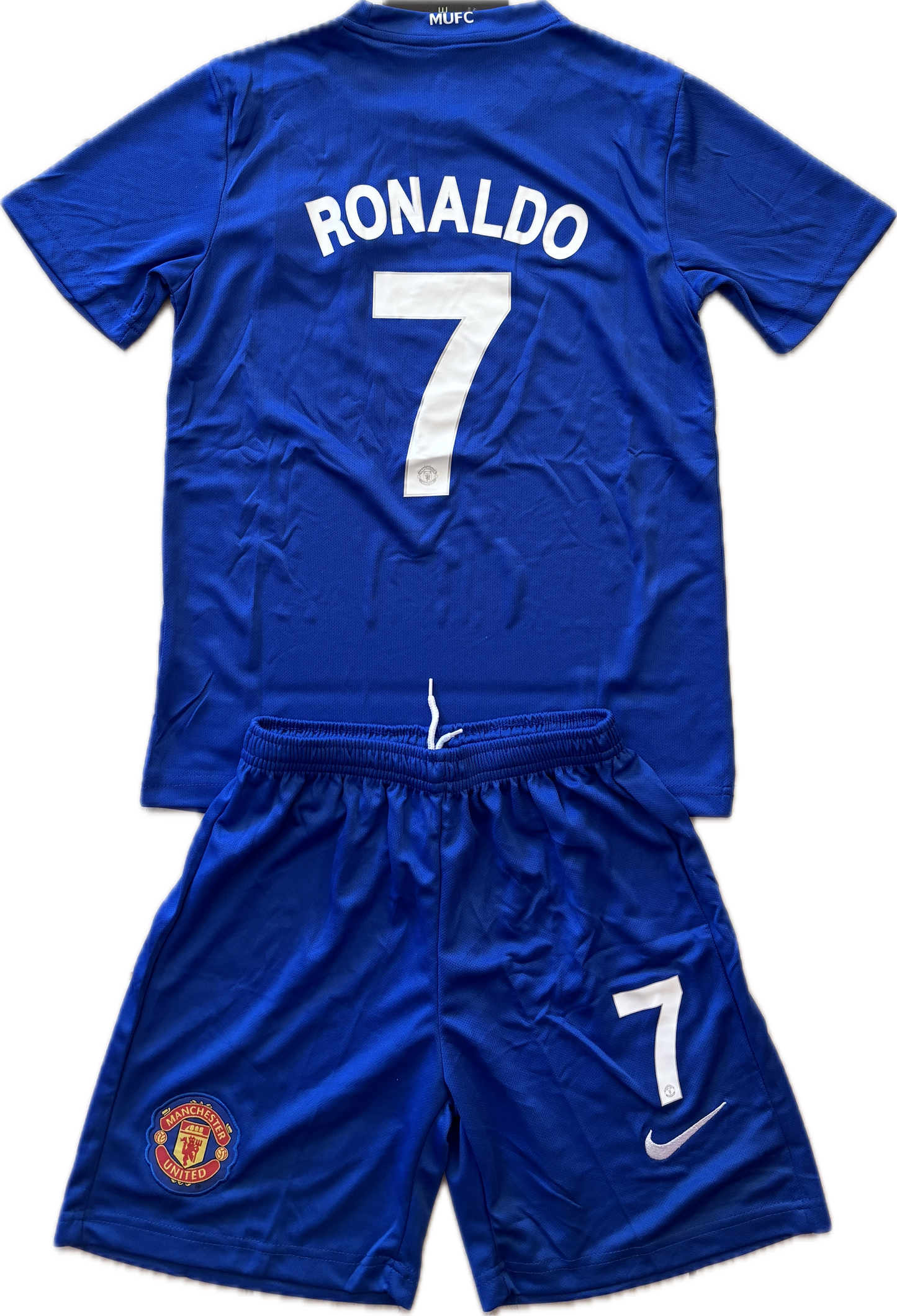 Manchester United 2007/2008 Cristiano Ronaldo Blue Nike Soccer Jersey Blue Champions League YOUTH KIDS