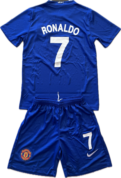 Manchester United 2007/2008 Cristiano Ronaldo Blue Nike Soccer Jersey Blue Champions League YOUTH KIDS