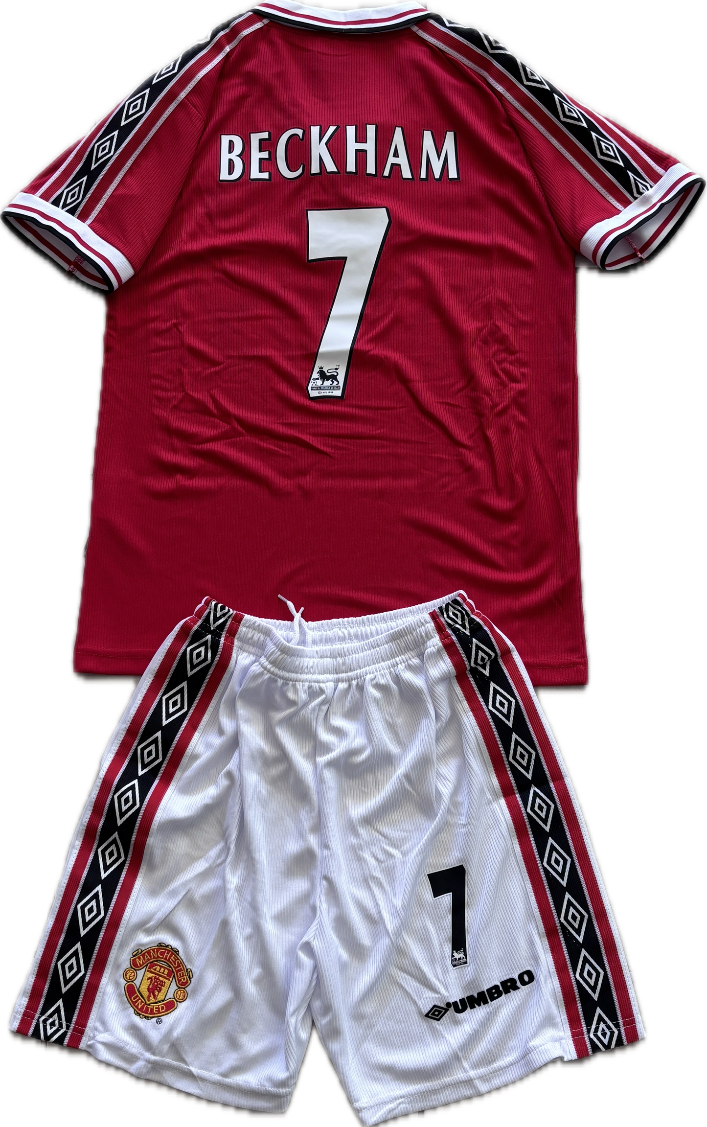 Vintage David Beckham #7 Manchester United 98/99  Umbro Red Retro Jersey English Premier League Retro YOUTH Kids