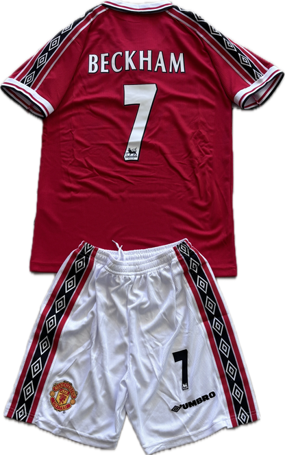 Vintage David Beckham #7 Manchester United 98/99  Umbro Red Retro Jersey English Premier League Retro YOUTH Kids