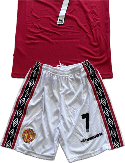 Vintage David Beckham #7 Manchester United 98/99  Umbro Red Retro Jersey English Premier League Retro YOUTH Kids