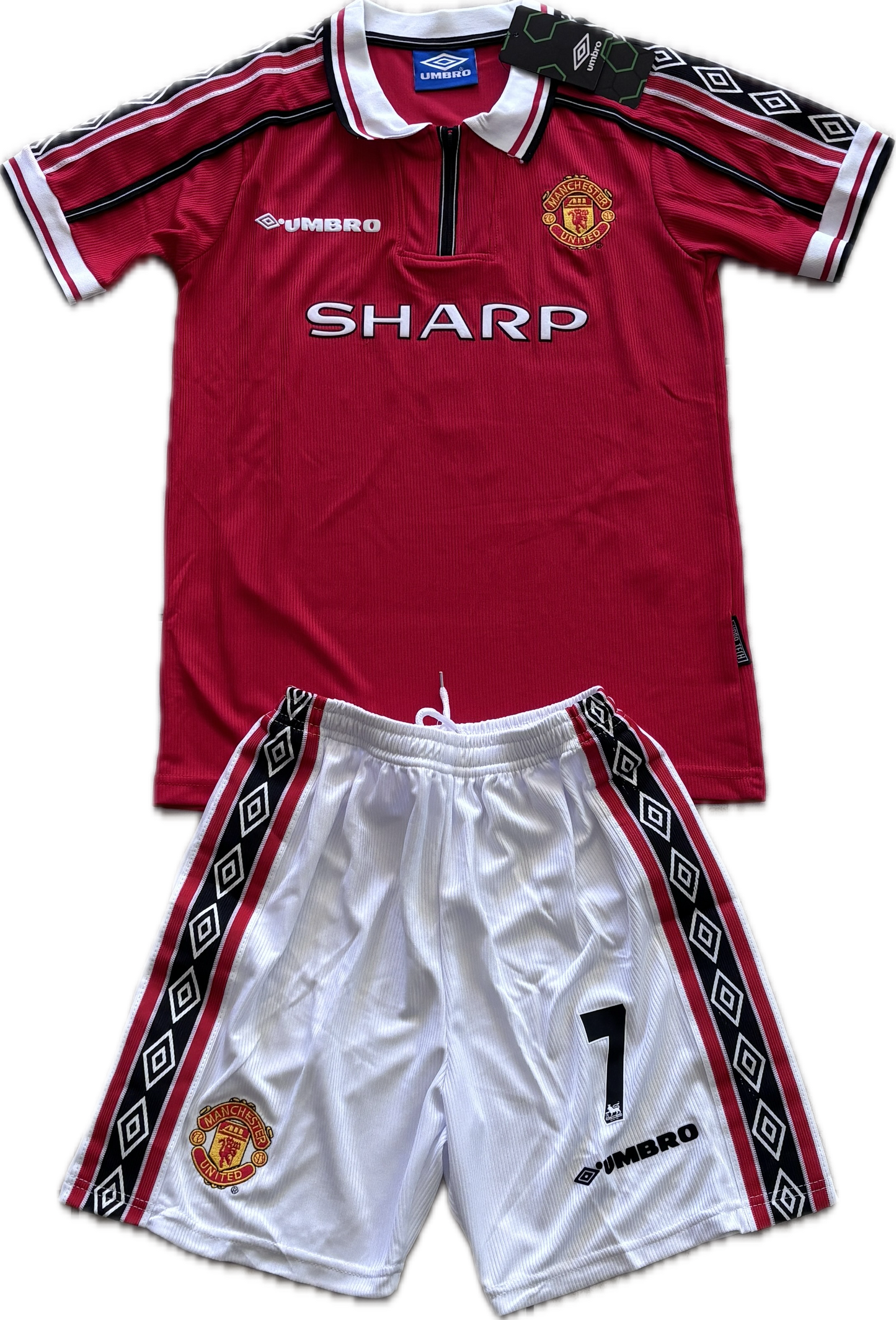 Vintage David Beckham #7 Manchester United 98/99  Umbro Red Retro Jersey English Premier League Retro YOUTH Kids