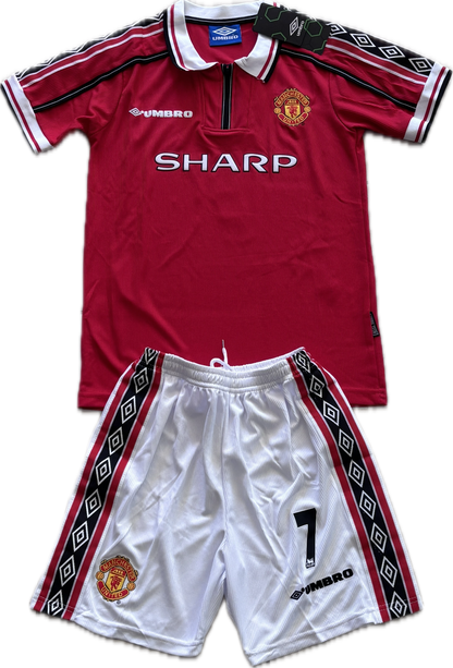Vintage David Beckham #7 Manchester United 98/99  Umbro Red Retro Jersey English Premier League Retro YOUTH Kids