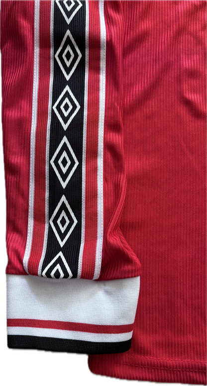 Vintage David Beckham #7 Manchester United 98/99  Umbro Red Long Sleeve Retro Jersey English Premier League Patches Retro MENS