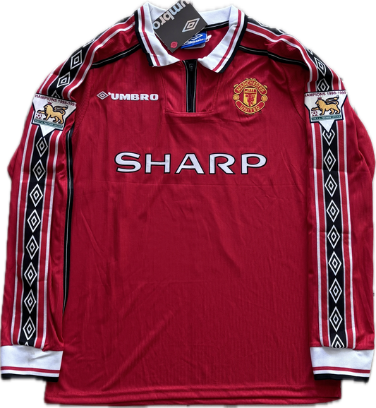 Vintage David Beckham #7 Manchester United 98/99  Red Long Sleeve Retro Jersey
