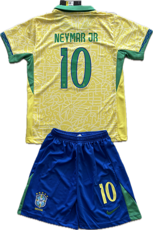 Neymar Jr Brazil Jersey 2025 Nike Yellow #10 Kit with Shorts Youth Kids